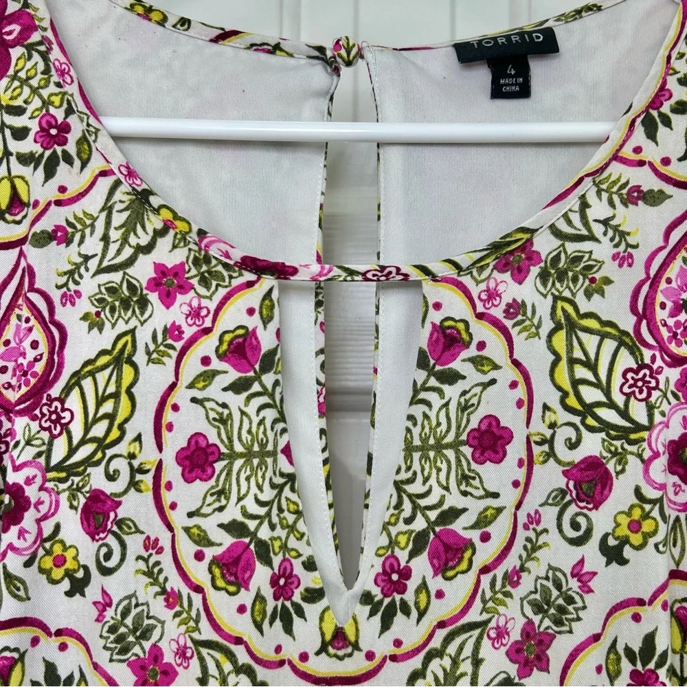 Torrid Pink Floral Keyhole Neckline Challis Skater Dress Size 4X - Picture 5 of 16